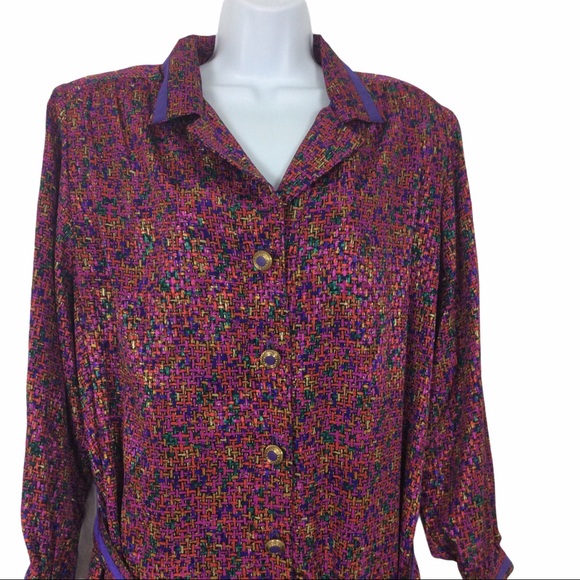Vtg Parnes Feinstein Purple Belted Button Dress Size 10 (Vintage Size 16) - Picture 3 of 9